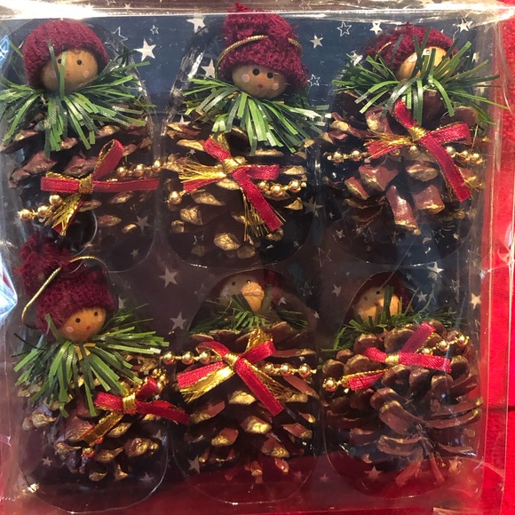 Pine cone Xmas ornaments 6 pack - Picture 1 of 2